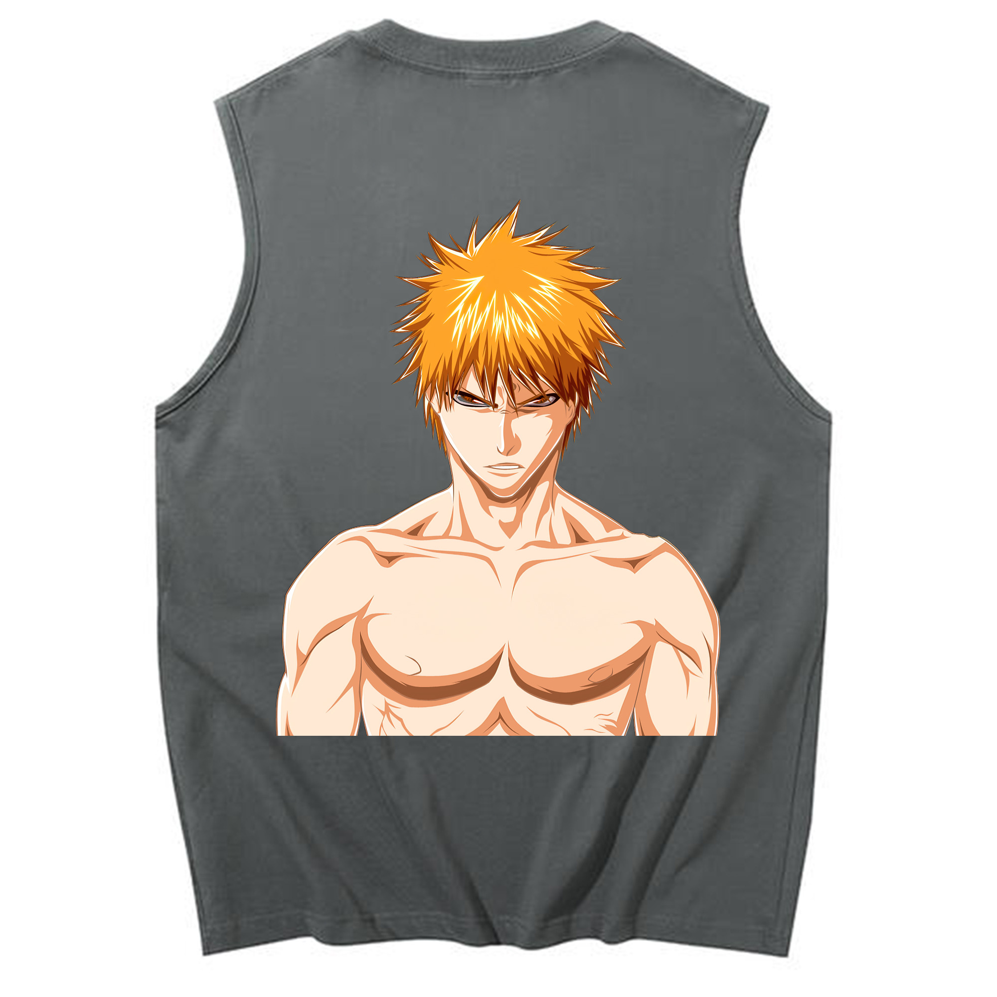 （画像用） ブリーチ 黒崎一護（くろさき いちご）BLEACH Kurosaki Ichigo コットン100％タンクトップ（背面プリント）